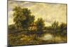 River Landscape with an Angler by a Mill, 19th Century-Frederick Waters Watts-Mounted Giclee Print