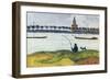 River Landscape with Angler, 1911-Auguste Macke-Framed Giclee Print