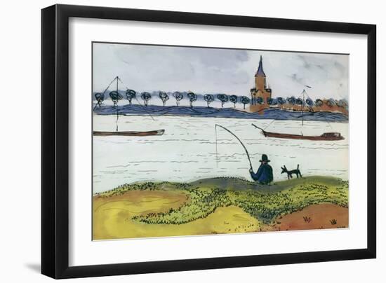 River Landscape with Angler, 1911-Auguste Macke-Framed Giclee Print