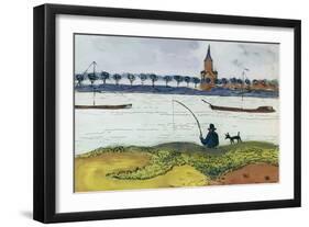 River Landscape with Angler, 1911-Auguste Macke-Framed Giclee Print