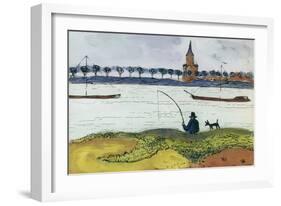 River Landscape with Angler, 1911-Auguste Macke-Framed Giclee Print
