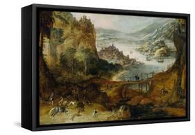 River Landscape with Boar Hunt-Joos de Momper II-Framed Stretched Canvas