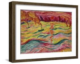 River Landscape with Boats and Red Sun, Ca 1913-Walter Ophey-Framed Giclee Print