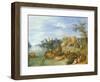 River Landscape with Boats by a Village and Figures on the Riverbank-Joseph van Bredael-Framed Giclee Print