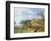 River Landscape with Boats by a Village and Figures on the Riverbank-Joseph van Bredael-Framed Giclee Print