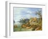 River Landscape with Boats by a Village and Figures on the Riverbank-Joseph van Bredael-Framed Giclee Print