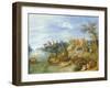 River Landscape with Boats by a Village and Figures on the Riverbank-Joseph van Bredael-Framed Giclee Print