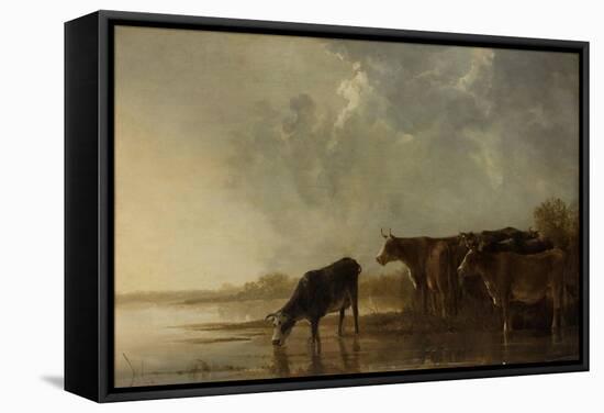 River Landscape with Cows-Aelbert Cuyp-Framed Stretched Canvas