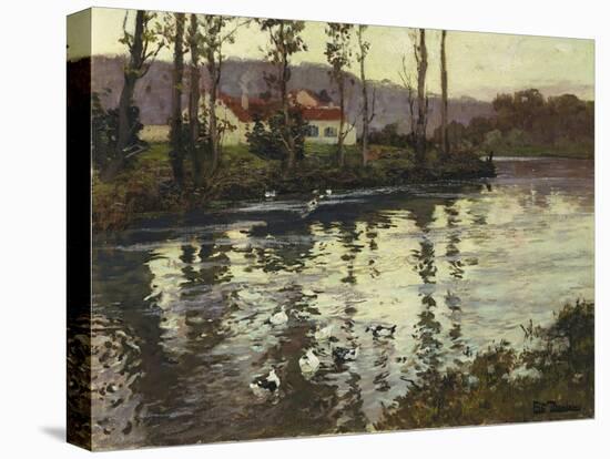 River Landscape with Ducks-Fritz Thaulow-Stretched Canvas