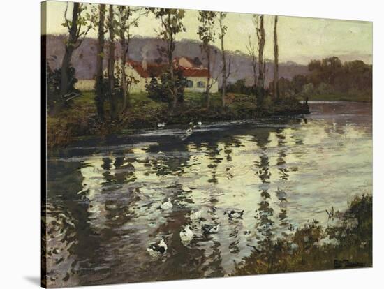 River Landscape with Ducks-Fritz Thaulow-Stretched Canvas
