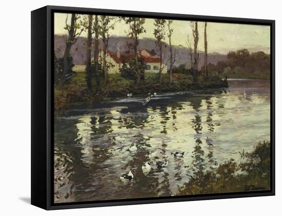 River Landscape with Ducks-Fritz Thaulow-Framed Stretched Canvas