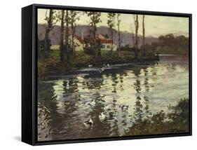 River Landscape with Ducks-Fritz Thaulow-Framed Stretched Canvas