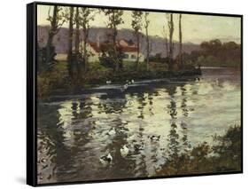 River Landscape with Ducks-Fritz Thaulow-Framed Stretched Canvas