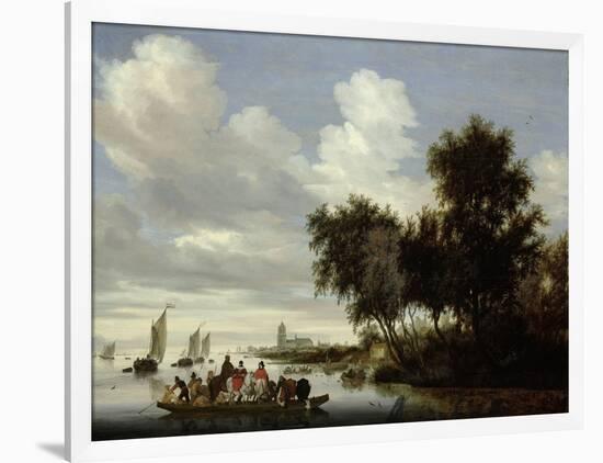 River Landscape with Ferry-Salomon van Ruysdael-Framed Art Print