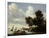 River Landscape with Ferry-Salomon van Ruysdael-Framed Art Print