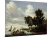 River Landscape with Ferry-Salomon van Ruysdael-Mounted Art Print