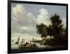 River Landscape with Ferry-Salomon van Ruysdael-Framed Art Print