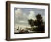 River Landscape with Ferry-Salomon van Ruysdael-Framed Art Print