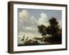 River Landscape with Ferry-Salomon van Ruysdael-Framed Art Print