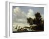 River Landscape with Ferry-Salomon van Ruysdael-Framed Art Print