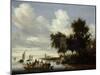 River Landscape with Ferry-Salomon van Ruysdael-Mounted Art Print