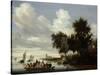 River Landscape with Ferry-Salomon van Ruysdael-Stretched Canvas