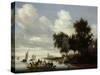 River Landscape with Ferry-Salomon van Ruysdael-Stretched Canvas
