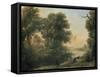 River Landscape with Goatherd Piping, 17th Century-Claude Lorraine-Framed Stretched Canvas