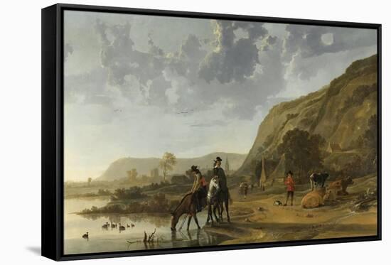 River Landscape with Riders, 1653-7-Aelbert Cuyp-Framed Stretched Canvas