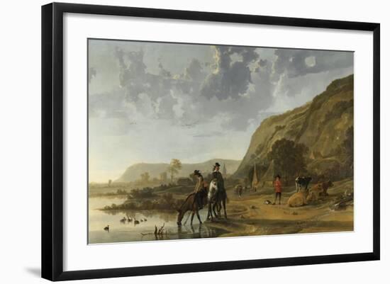 River Landscape with Riders, 1653-7-Aelbert Cuyp-Framed Giclee Print