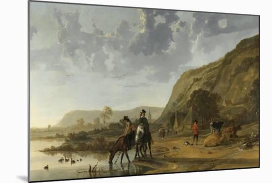 River Landscape with Riders, 1653-7-Aelbert Cuyp-Mounted Giclee Print