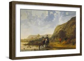 River Landscape with Riders, 1655-Aelbert Cuyp-Framed Giclee Print