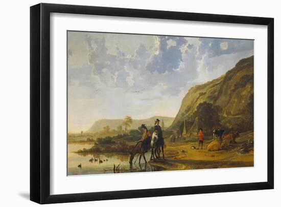 River Landscape with Riders, 1655-Aelbert Cuyp-Framed Giclee Print