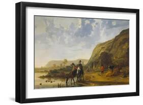 River Landscape with Riders, 1655-Aelbert Cuyp-Framed Giclee Print