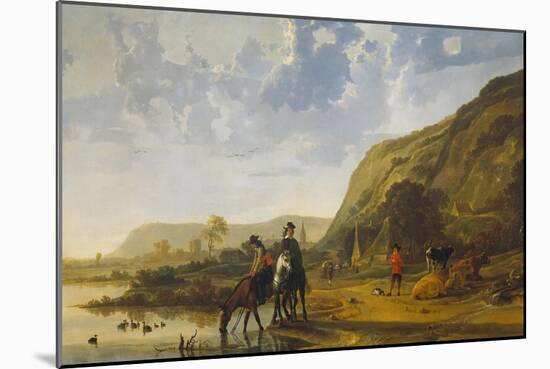 River Landscape with Riders, 1655-Aelbert Cuyp-Mounted Giclee Print