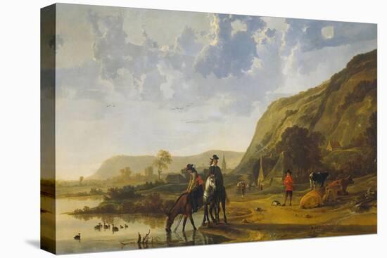 River Landscape with Riders, 1655-Aelbert Cuyp-Stretched Canvas