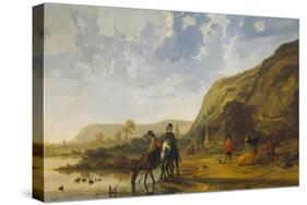 River Landscape with Riders, 1655-Aelbert Cuyp-Stretched Canvas