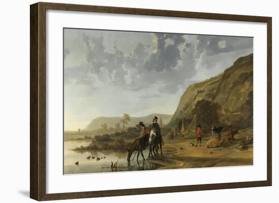 River Landscape with Riders-Aelbert Cuyp-Framed Art Print