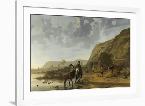 River Landscape with Riders-Aelbert Cuyp-Framed Premium Giclee Print