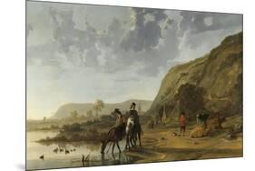 River Landscape with Riders-Aelbert Cuyp-Mounted Premium Giclee Print