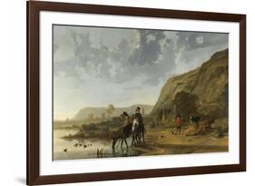 River Landscape with Riders-Aelbert Cuyp-Framed Art Print