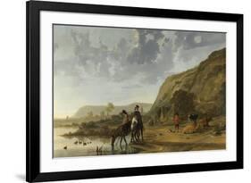 River Landscape with Riders-Aelbert Cuyp-Framed Art Print