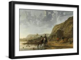 River Landscape with Riders-Aelbert Cuyp-Framed Art Print