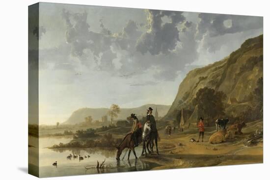 River Landscape with Riders-Aelbert Cuyp-Stretched Canvas