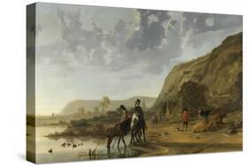 River Landscape with Riders-Aelbert Cuyp-Stretched Canvas