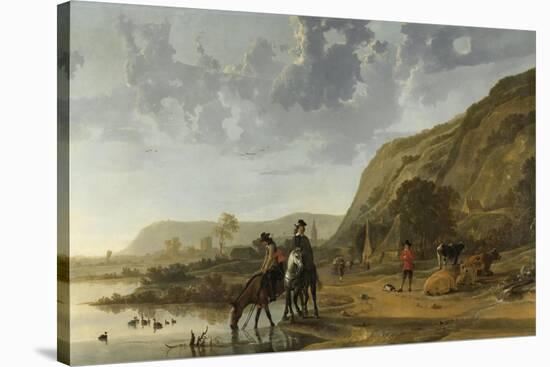 River Landscape with Riders-Aelbert Cuyp-Stretched Canvas