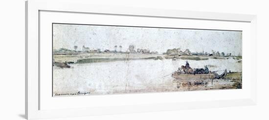 River Landscape with Rope Ferry, Early 17th Century-Hendrick Avercamp-Framed Premium Giclee Print