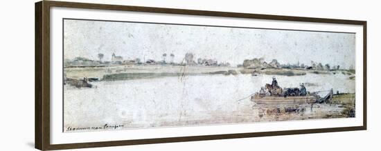 River Landscape with Rope Ferry, Early 17th Century-Hendrick Avercamp-Framed Premium Giclee Print