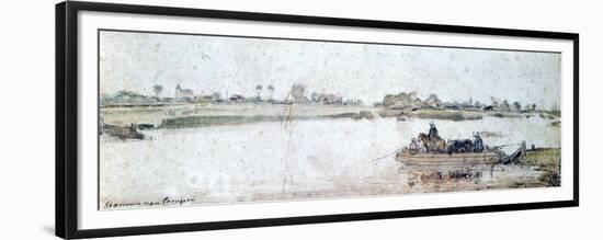 River Landscape with Rope Ferry, Early 17th Century-Hendrick Avercamp-Framed Premium Giclee Print