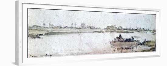 River Landscape with Rope Ferry, Early 17th Century-Hendrick Avercamp-Framed Premium Giclee Print